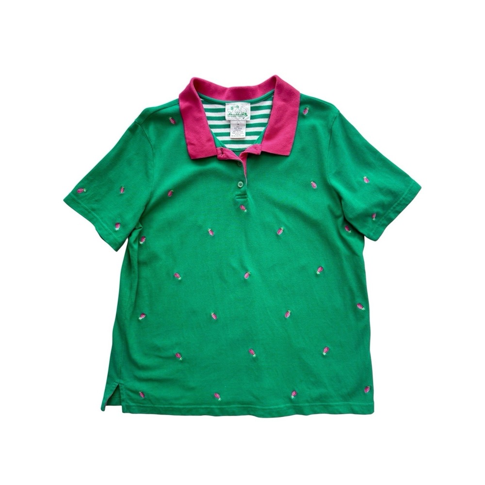 Vintage 90s Quacker Factory Pink Pineapple Polo Shirt Womens Plus 1X Resortwear‎